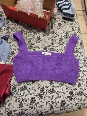 Cable-Knit Cropped Tank Top in Vibrant Purple by Brandy